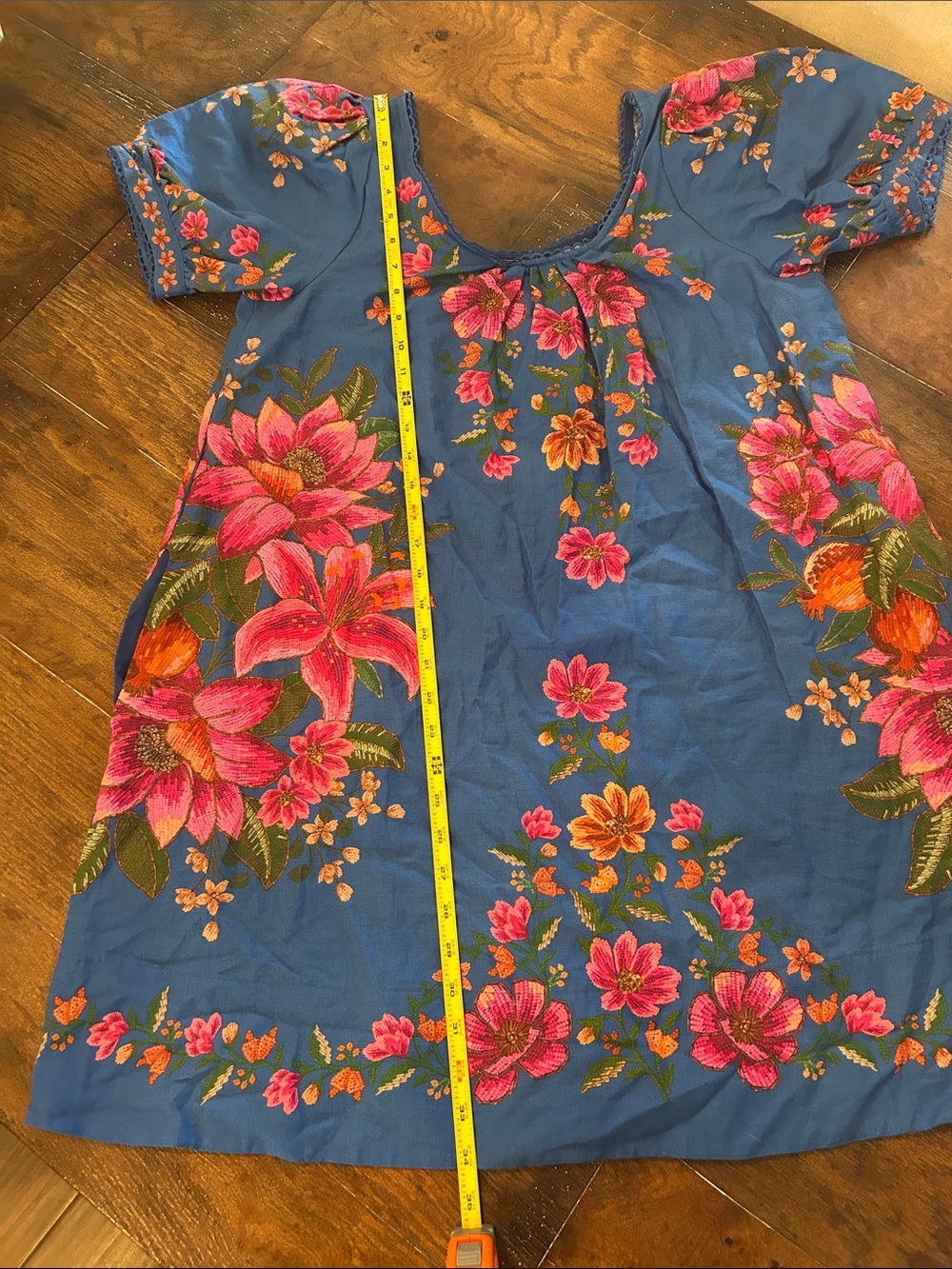 FARM Rio Royal Blue Floral Mini Dress with Pink & Orange Blooms - Picture 5 of 8